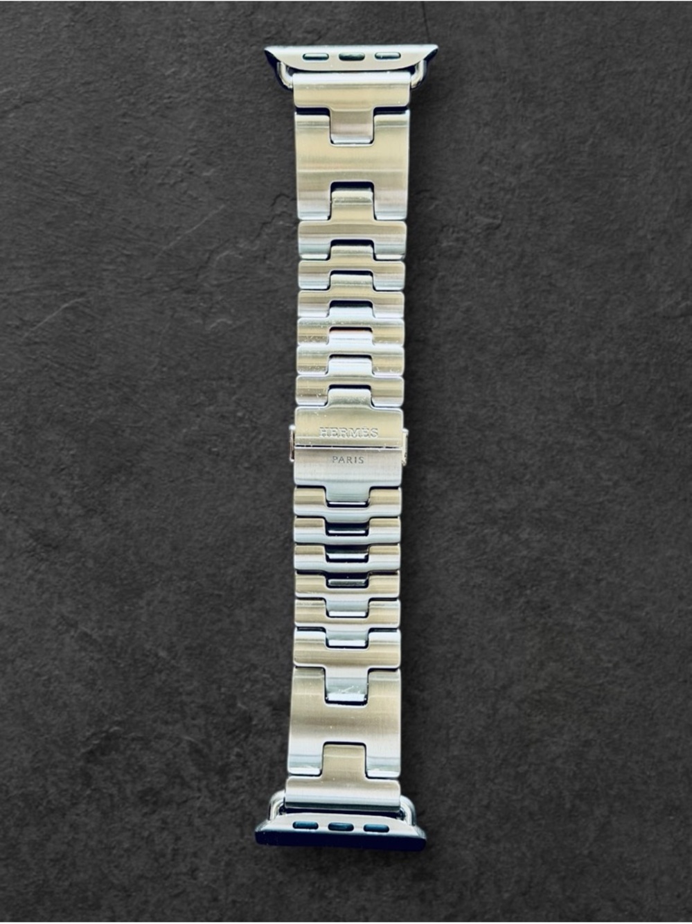 Hermes Grand H Silver Stainless Steel Link Apple Watch Band 46mm